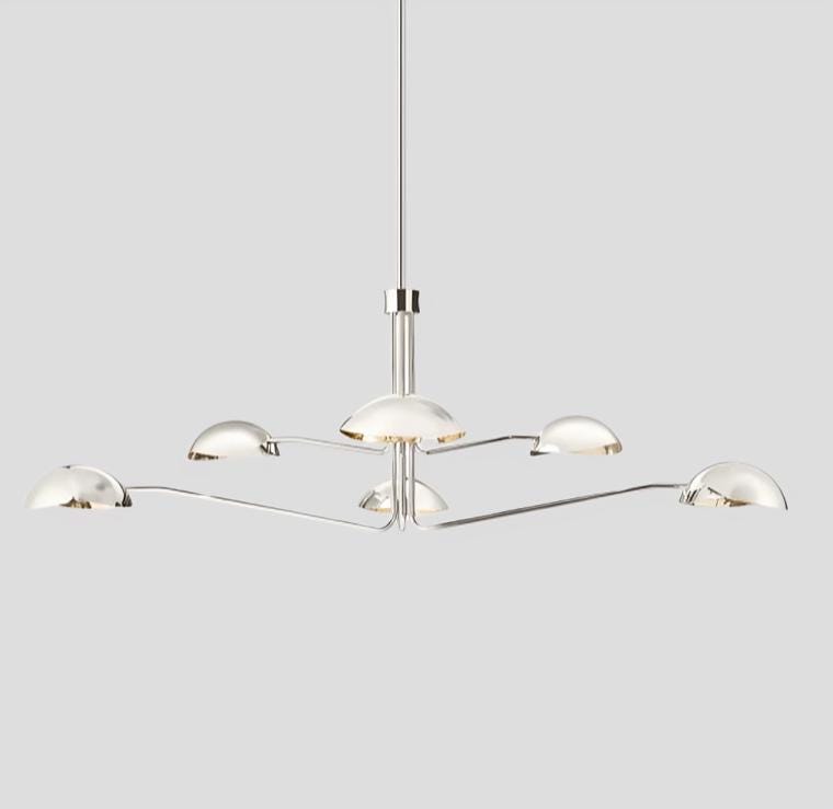 6-Light Half Dome Shade Brass Sputnik Chandelier, Mid Century Modern Sputnik Style Ceiling Light Fixture, Vintage Inspired Large Chandelier