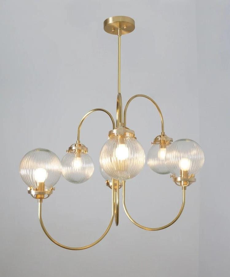 Mid Century Modern Bubble Gooseneck Globe Chandelier, Brass Frame Glass Globe Design Pendant Light Fixture Handcrafted Lamp Ceiling Light