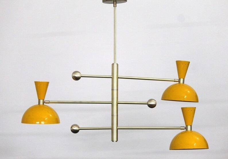Retro Inspired Stilnovo Style Counter Balance Mid Century Modern Brass Sputnik Chandelier Custom Ceiling Pendant Light Fixture 3 Arm 6 Light