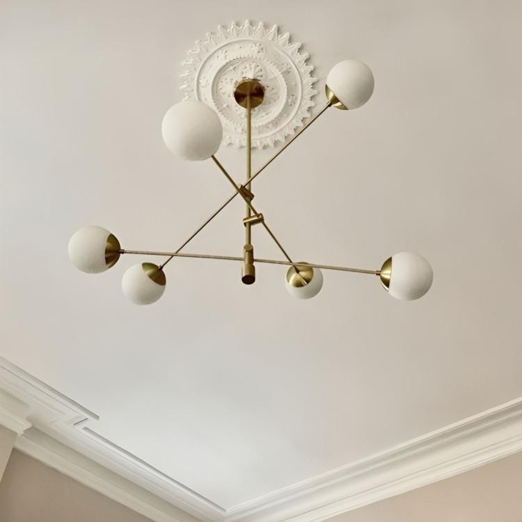 Modern Six Globe Handcrafted Sputnik Brass Chandelier Ceiling Light Fixture, Industrial Style Glass Globe Design Pendant Ceiling Light Lamp