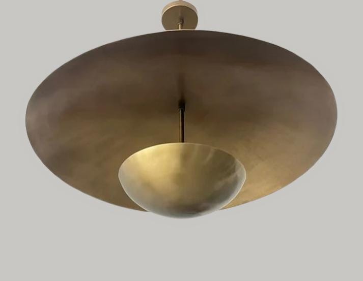Mid Century Modern Double Dome Shade Brass Sputnik Chandelier Ceiling Semi Flush Mount Light Fixture Wall Lamp Handcrafted Chandelier