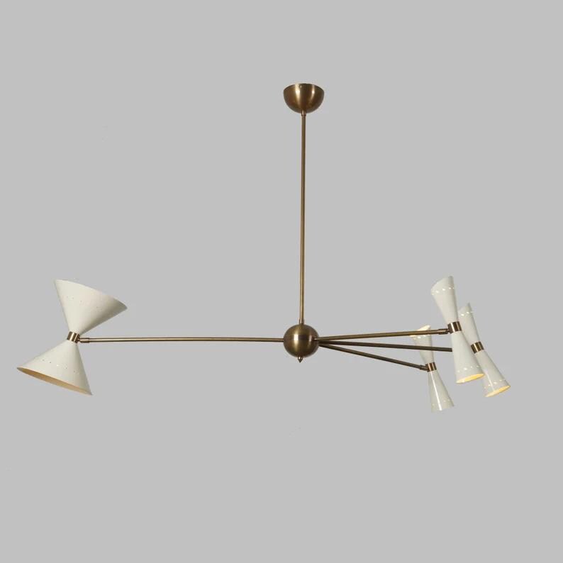 4 Arm 8 Light Stilnovo Style Mid Century Modern Sputnik Chandelier Light Fixture, Raw Brass Chandelier Handcrafted Pendant Ceiling Light