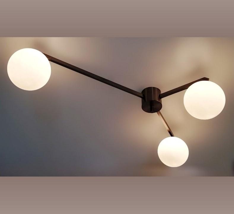 Mid Century Lelii Style Brass Chandelier Flush Mount Low Ceiling Chandelier Vintage Design Italian Style 3 Arm Globe Pendant Light Fixture