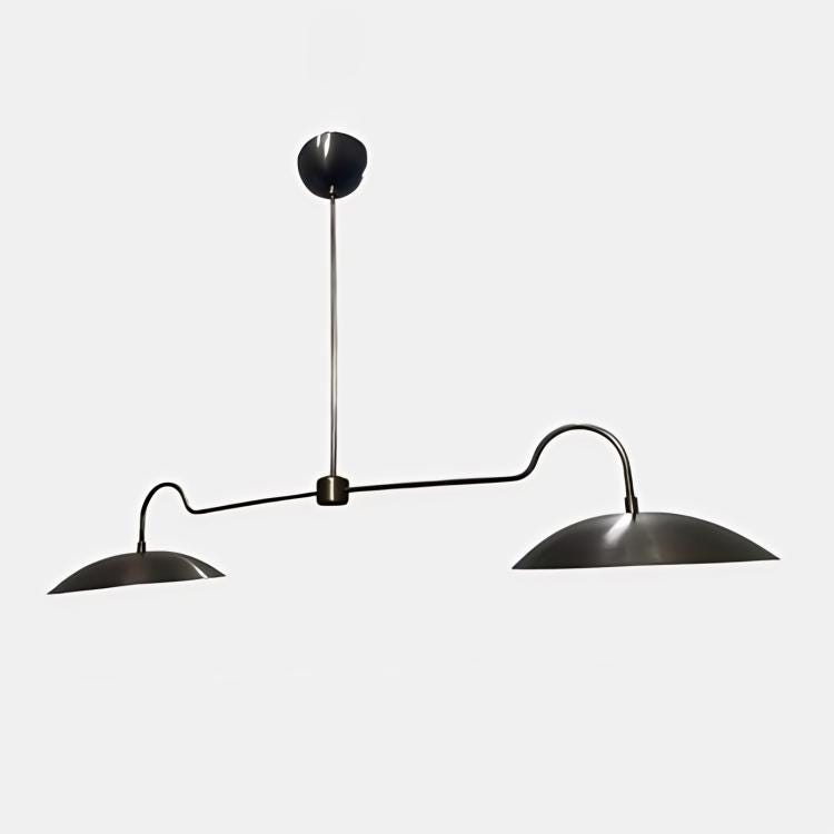 Linear Counterbalance Double Shade Brass Chandelier, Mid Century Modern Counterweight Brass Ceiling Pendant Light Fixture