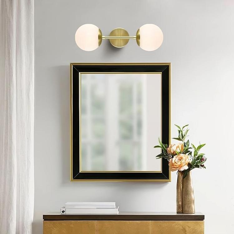 Mid Century Modern Double Globe Low Ceiling Lamp Light, Handcrafted Glass Globes Brass Wall Sconce Hallway Passage Entrance Bathroom Bedroom