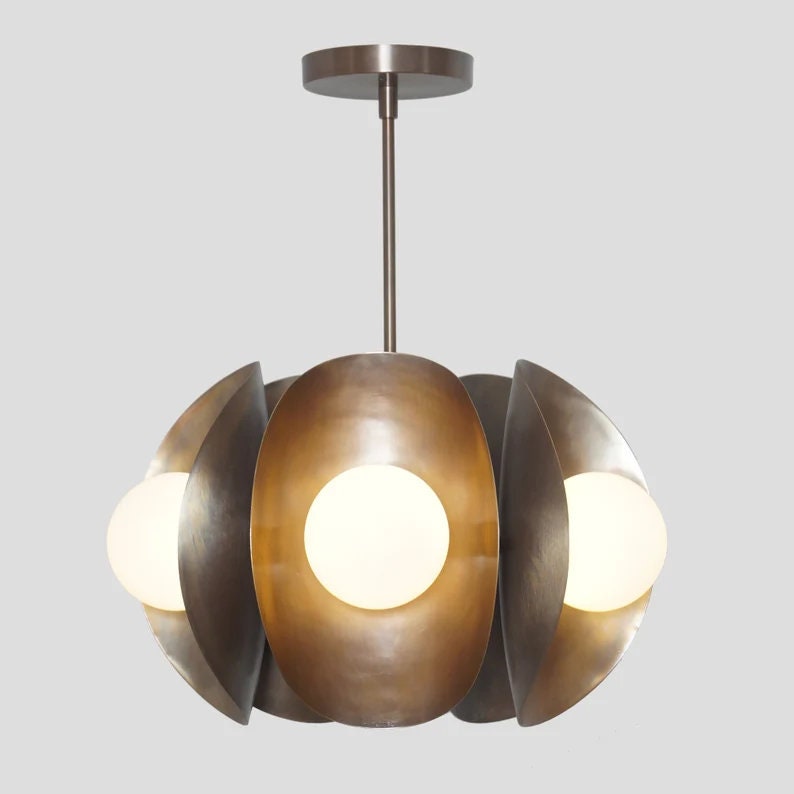 Stilnovo Style Five Globe Mid Century Modern Sputnik Brass Chandelier, Handcrafted Pendant Light Fixture Globe Chandelier