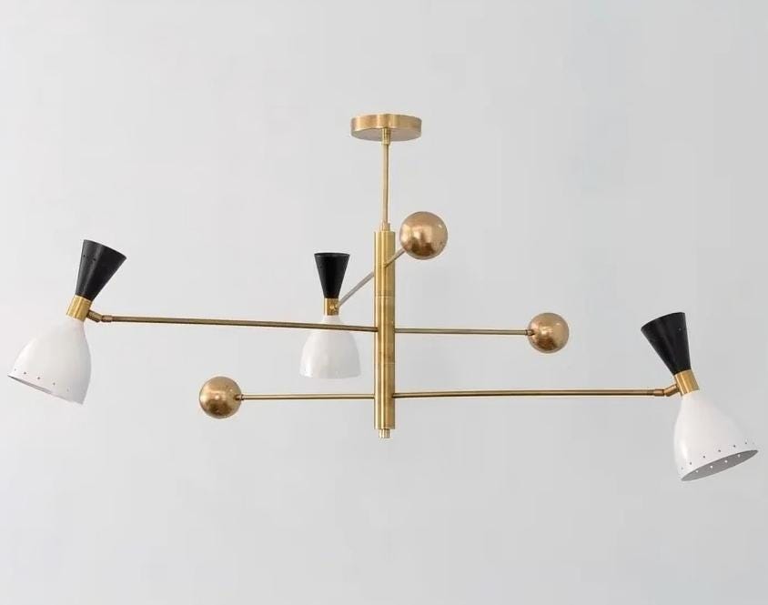 Counterbalance Stilnovo Diabolo Brass Chandelier, Mid Century Modern Sputnik Chandelier, Handcrafted Ceiling Light Fixture 3 Arms 6 Lights