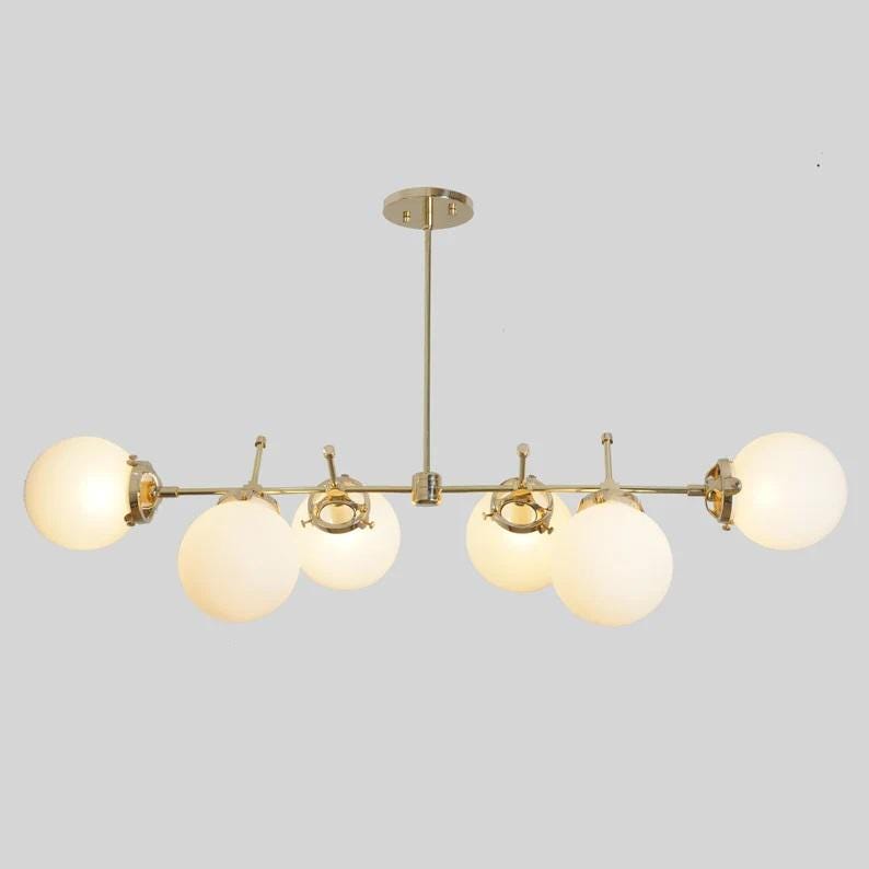 Six Globe Light Mid Century Modern Sputnik Chandelier Brass Ceiling Linear Pendant Light Fixture Handcrafted Chandelier Custom Lighting
