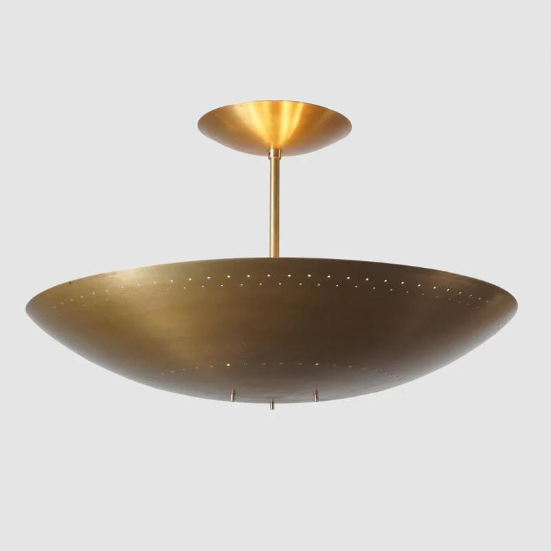 Perforated Tynell Dome Shade Art Deco Ceiling Light Fixture, Mid Century Modern 6 Light Brass Rey Chandelier Handmade Custom Pendant Light