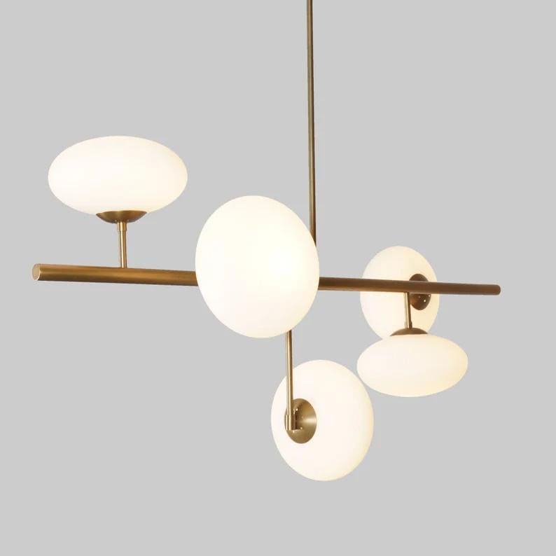 Five Globe Mid Century Modern Sputnik Chandelier, Handcrafted Ceiling Light, Brass Frame Glass Globe Design Pendant Light Fixture