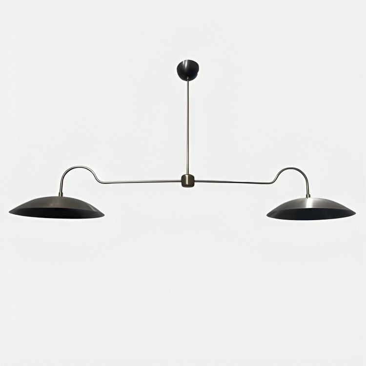 Linear Counterbalance Double Shade Brass Chandelier, Mid Century Modern Counterweight Brass Ceiling Pendant Light Fixture