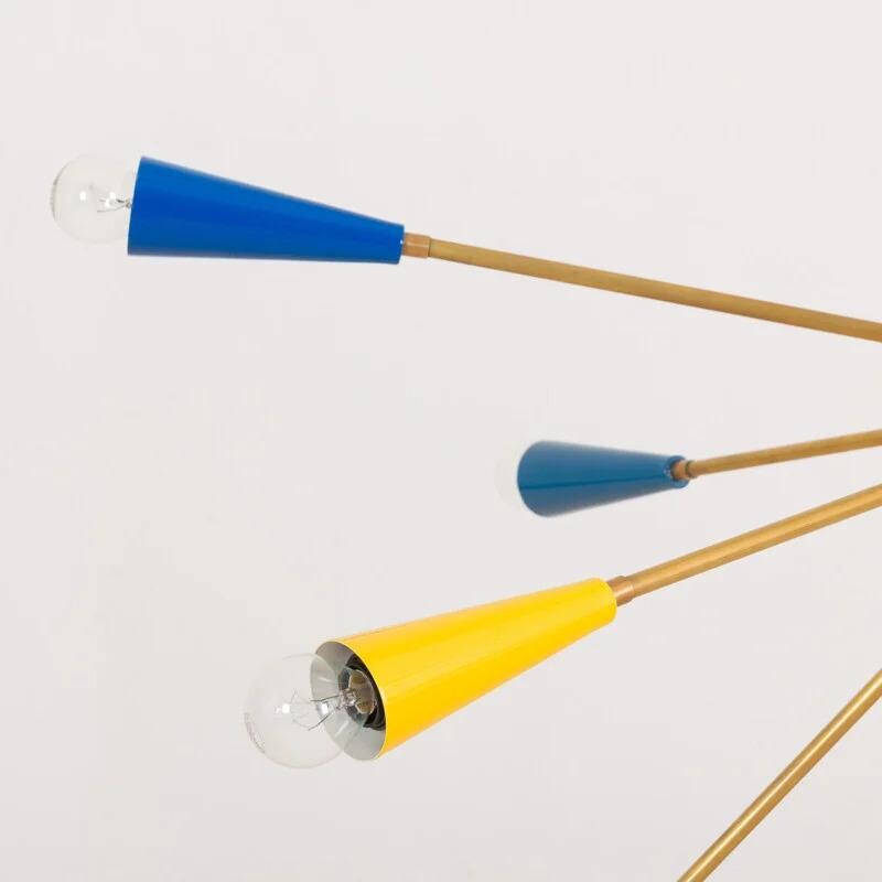Colorful Multi Shade Sputnik Chandelier, Mid Century Style Brass Chandelier Pendant Ceiling Light, Showroom Entrance Living Hallway