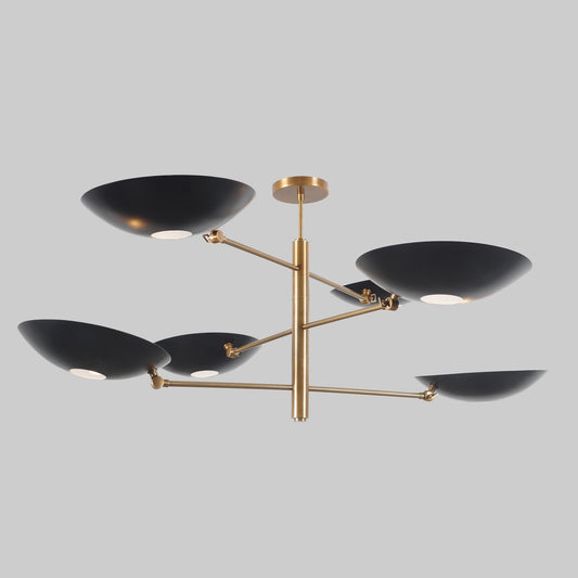 Counterbalance Six Disk Shade Brass Chandelier, Mid Century Modern Stilnovo Style Counterweight Handcrafted Brass Ceiling Light Fixture