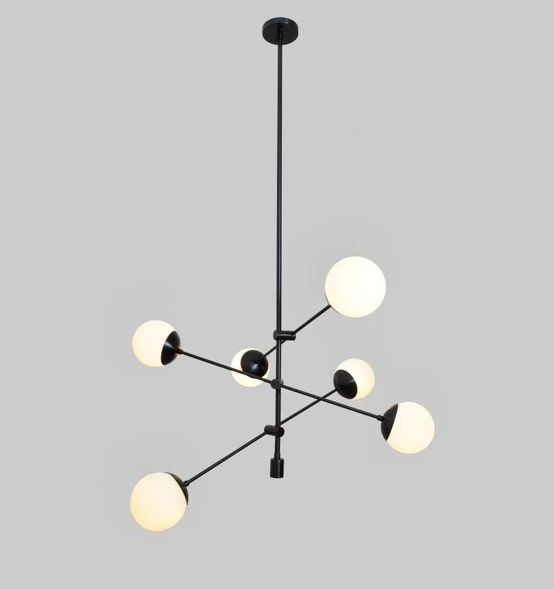 Modern Six Globe Handcrafted Sputnik Brass Chandelier Ceiling Light Fixture, Industrial Style Glass Globe Design Pendant Ceiling Light Lamp