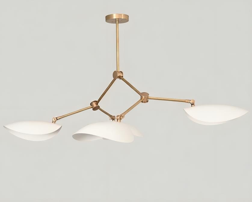 Mid Century Modern Brass Stingray Light Sputnik Chandelier, Four Arms Curved Disk Shade Branch Ceiling Light Fixture Home Décor 4 Lights