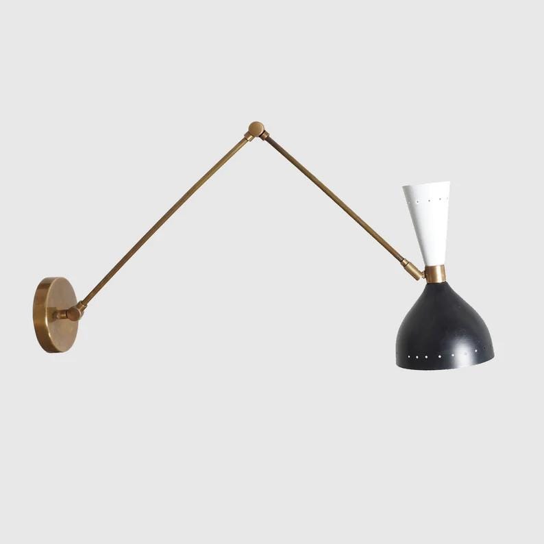 Stilnovo Style Articulated Diabolo Wall Sconce, Mid Century Modern Brass Light Fixture, Handmade Industrial Design Reading Wall Lamp