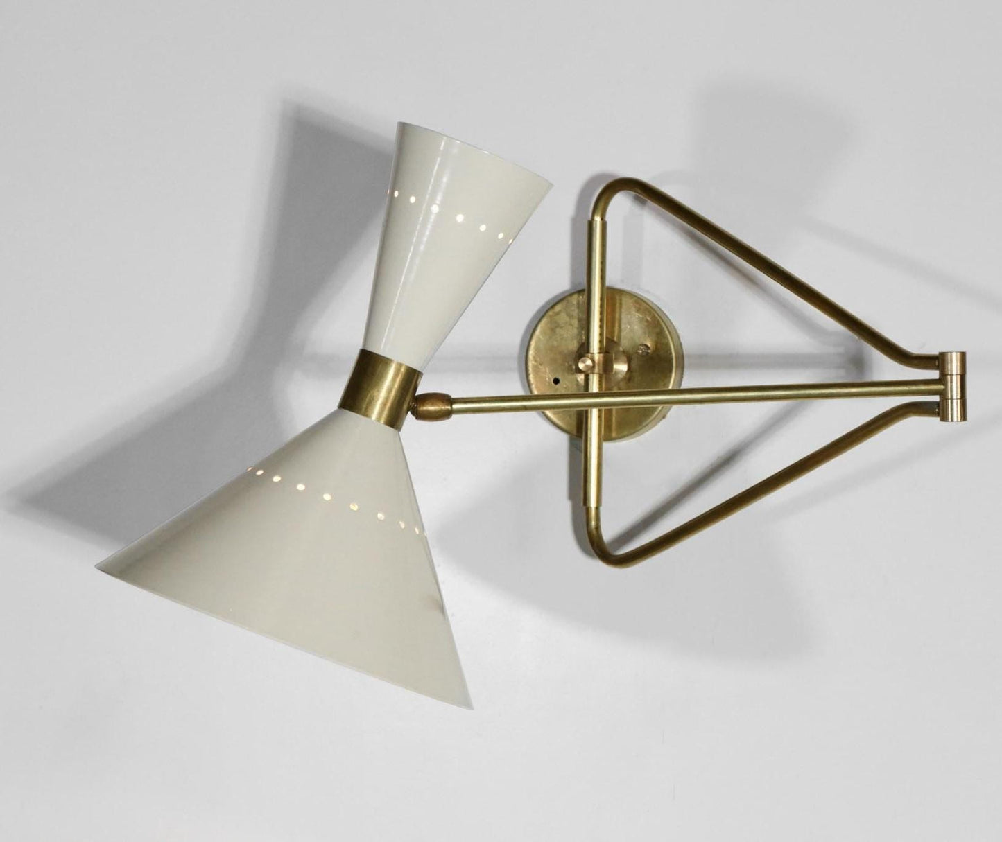 Stilnovo Adjustable Swing Arm Wall Light, Mid Century Modern Italian Diabolo Cone Shape Brass Wall Sconce, Industrial Design Reading Lamp