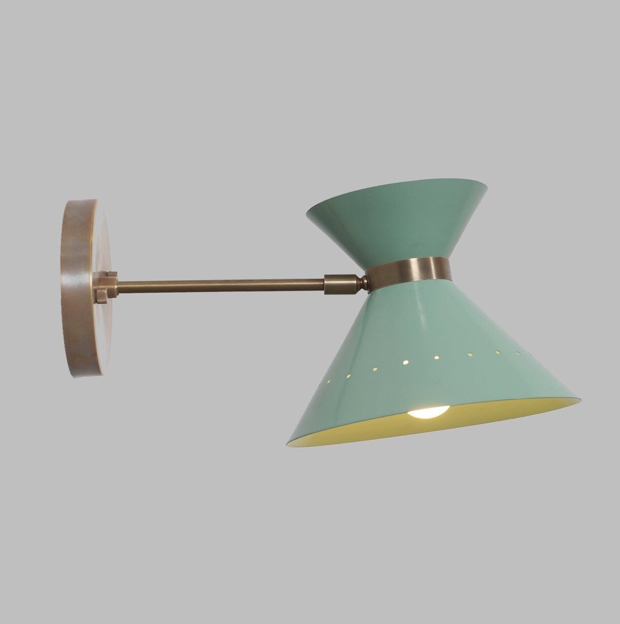 Mid-Century Modern Double Cone Brass Wall Sconce, Stilnovo Inspired Enamel Diabolo Wall Lamp, Handmade Adjustable Pivot Bedside Reading Lamp