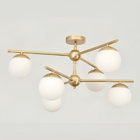 6 Globe Mid Century Modern Sputnik Chandelier, Handcrafted Bubble Glass Ceiling Light, Brass Chandelier Glass Globe Pendant Light Fixture