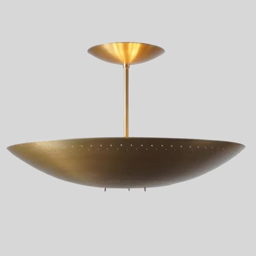Perforated Tynell Dome Shade Art Deco Ceiling Light Fixture, Mid Century Modern 6 Light Brass Rey Chandelier Handmade Custom Pendant Light