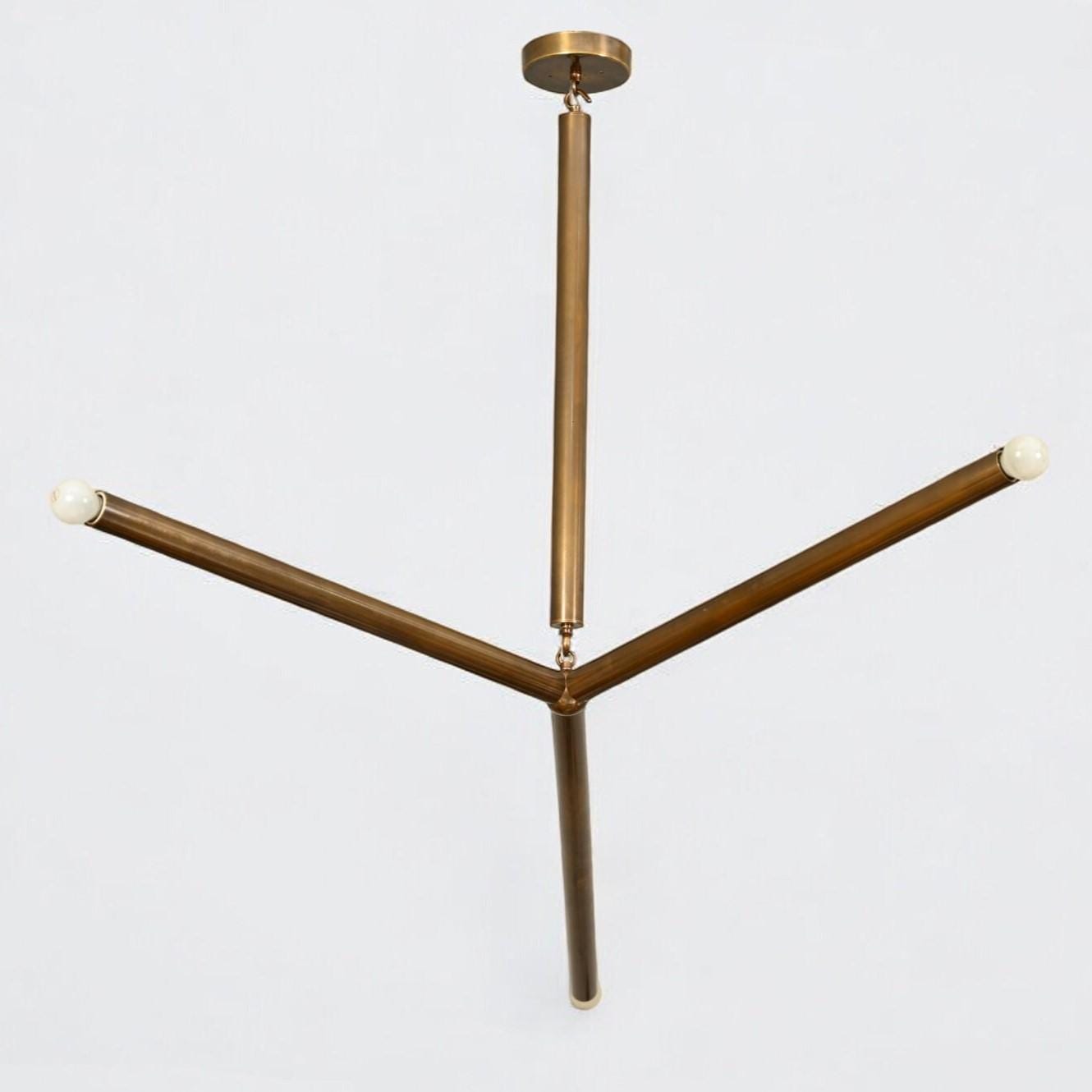 Arrow Shape Slingshot Chandelier, Minimalist Asymmetrical Brass Ceiling Light Fixture, Contemporary Design Hanging Three Arm Statement Lamp