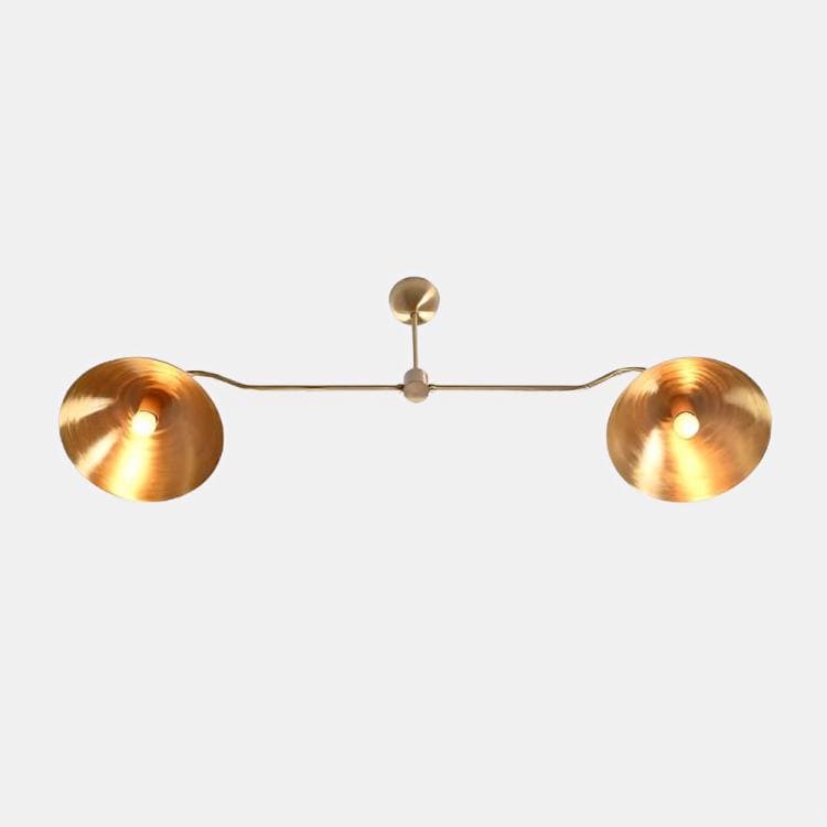 Linear Counterbalance Double Shade Brass Chandelier, Mid Century Modern Counterweight Brass Ceiling Pendant Light Fixture