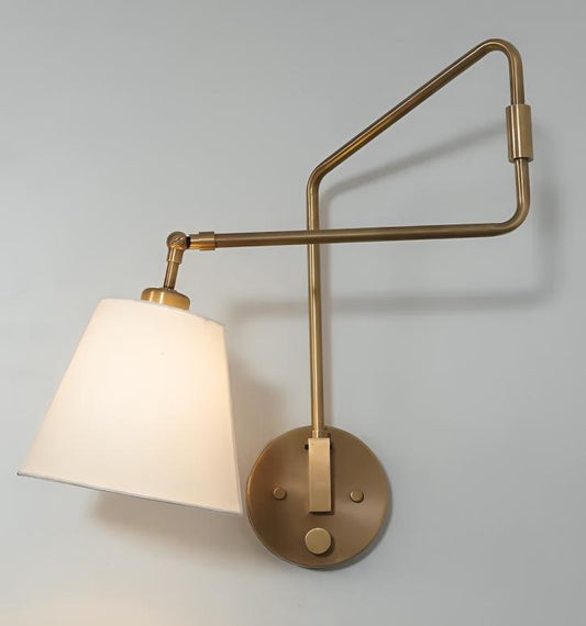 Linen Shade Adjustable Reading Wall Lamp, Single Arm Mid Century Modern Brass Wall Sconce, Vintage Inspire Elegant Design Reading Wall Light