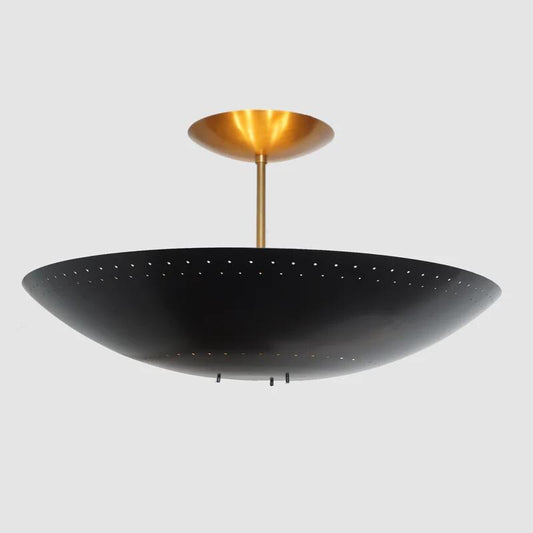 Perforated Tynell Dome Shade Art Deco Ceiling Light Fixture, Mid Century Modern 6 Light Brass Rey Chandelier Handmade Custom Pendant Light