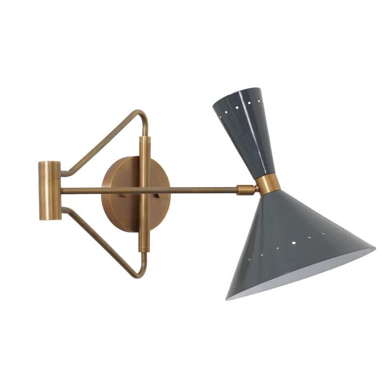 Stilnovo Adjustable Swing Arm Wall Light, Mid Century Modern Italian Diabolo Cone Shape Brass Wall Sconce, Industrial Design Reading Lamp
