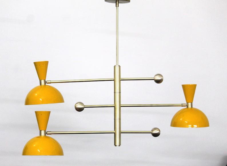Retro Inspired Stilnovo Style Counter Balance Mid Century Modern Brass Sputnik Chandelier Custom Ceiling Pendant Light Fixture 3 Arm 6 Light